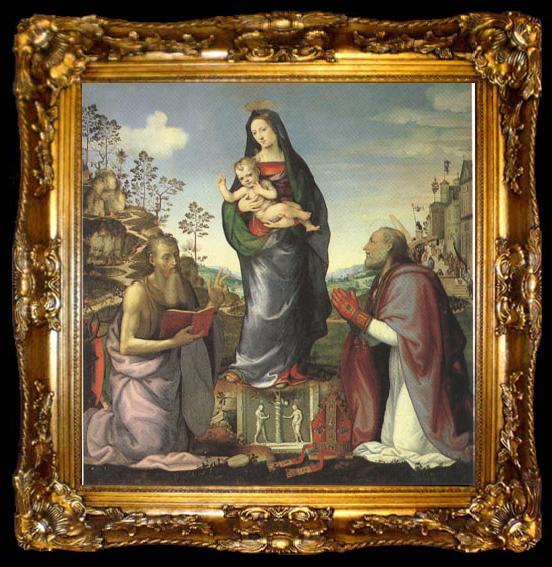 framed  ALBERTINELLI  Mariotto The Virgin and Child Adored by Saints Jerome and Zenobius (mk05), ta009-2